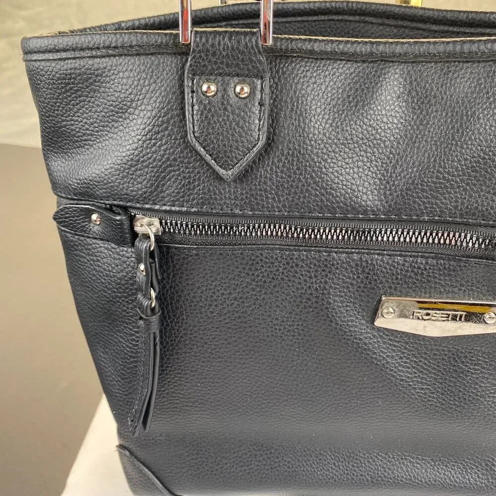 Rosetti Large Tote Shoulder Bag Purse,Black Leather
